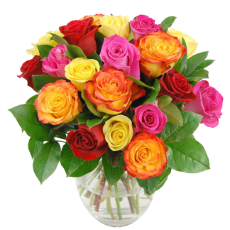 25 multi-colored roses with delivery in Russia.